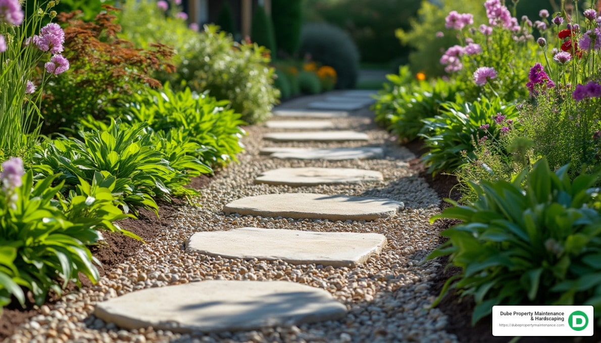 gravel and stepping stone walkway